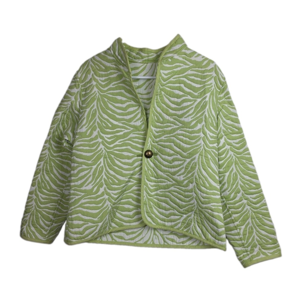 Trimdin Reversible Zebra Jacket Womens L Green White Artisan Blazer USA